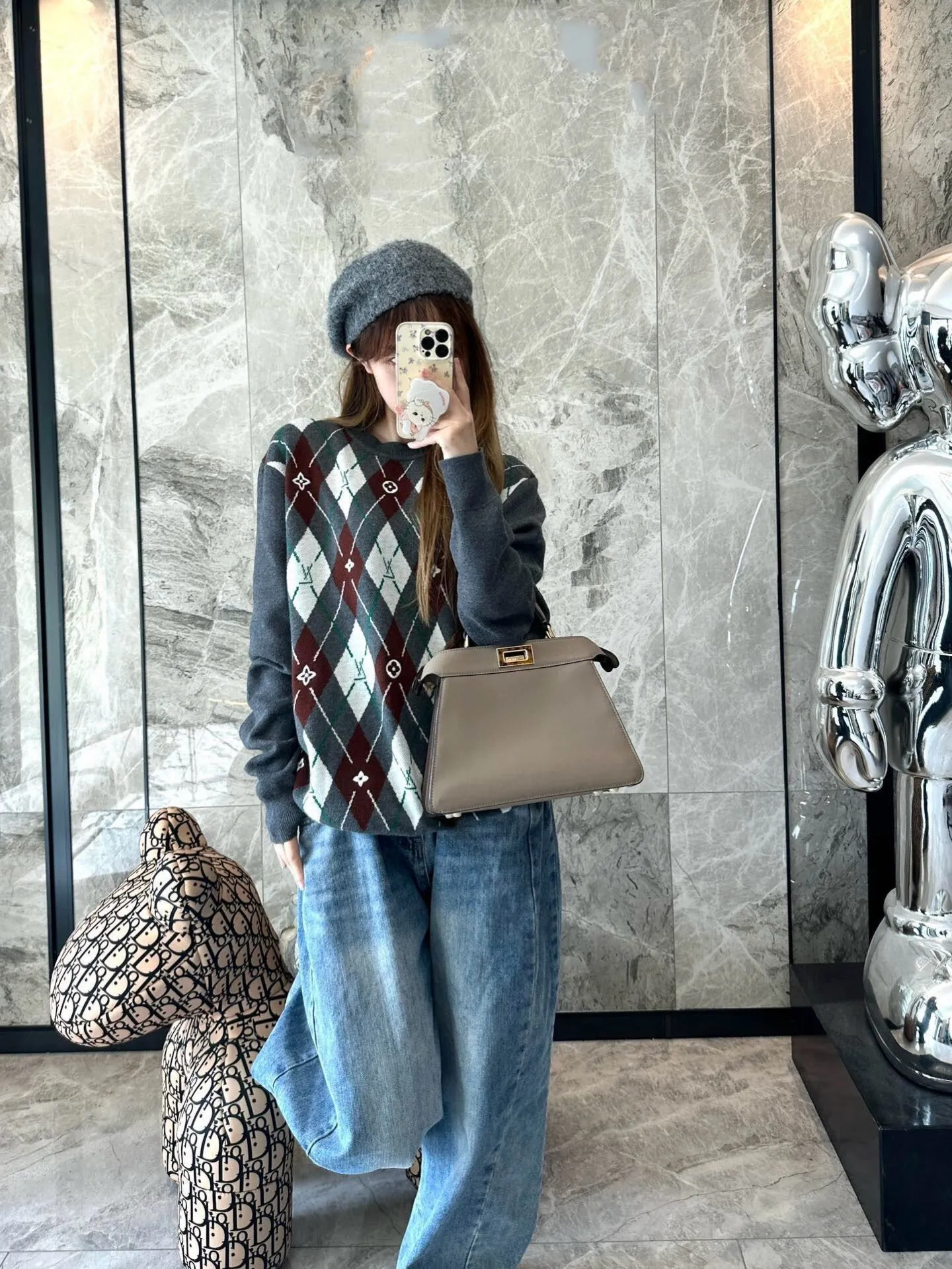 Louis Vuitton/Louis Vuitton 25Fw diamond jacquard woolen sweater